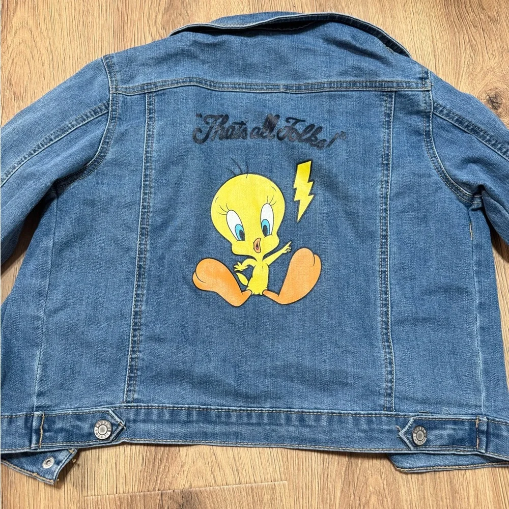 Tweety Bird Looney Tunes Girls Size L (10-12) Jean Denim Jacket That's All Folks